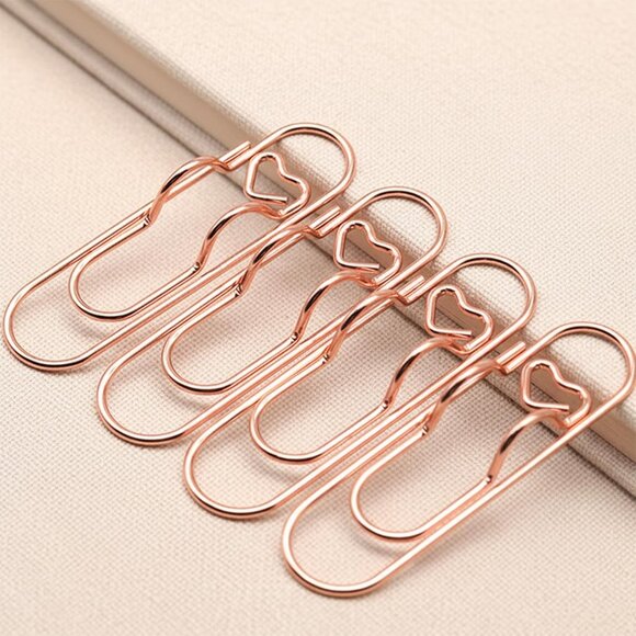 12-Pack Pen Holder Clips for Notebook, Cute Heart Paper Clips,Rose Gold Office S - Picture 4 of 7